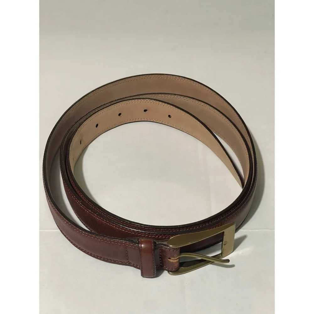 Leather Belt Mens Brown Good Solid Brass Made in Italy Buckle